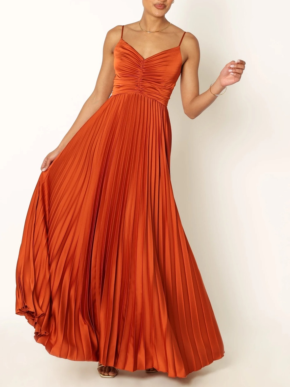 Naira Pleated Maxi Dress - sunset orange